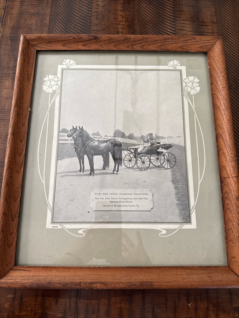 Antique Equestrian Painting Horse Carriage Champion Roadsters Framed Art #4505